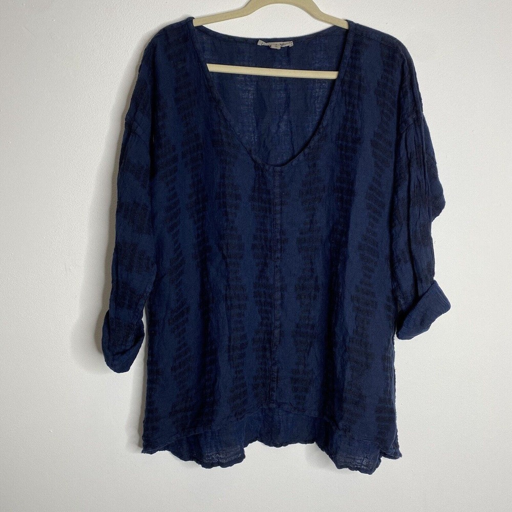 Flax Button V Neck Tunic‎ Top Size Small